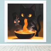 黒曜石の猫と勇敢なネズミ - 真夜中のラーメンの饗宴 キャンバスプリント (インサイチュ (ウッドフロア))
