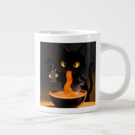 黒曜石の猫と大胆なネズミ - 真夜中のラーメンの饗宴 ジャンボコーヒーマグカップ