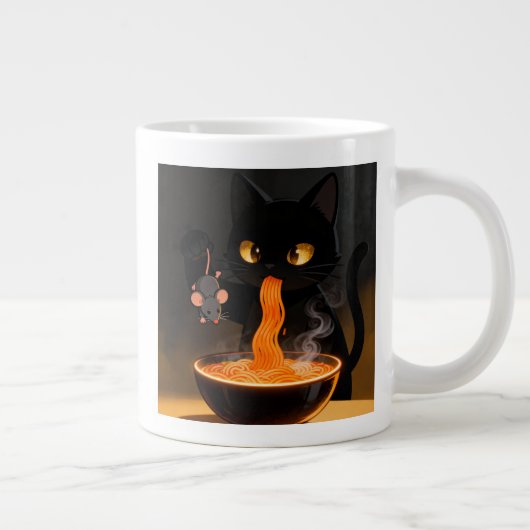 黒曜石の猫と大胆なネズミ - 真夜中のラーメンの饗宴 ジャンボコーヒーマグカップ (右)