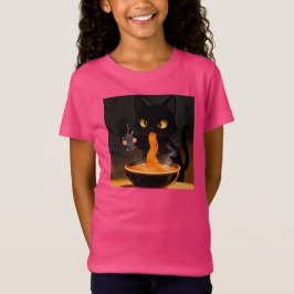 黒曜石の猫と大胆なネズミ - 真夜中のラーメンの饗宴 Tシャツ