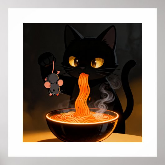 黒曜石の猫と挑戦的なネズミ - 真夜中のラーメンの饗宴 ポスター (正面)