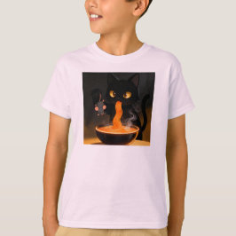 黒曜石の猫と挑戦的なネズミ - 真夜中のラーメンの饗宴 Tシャツ