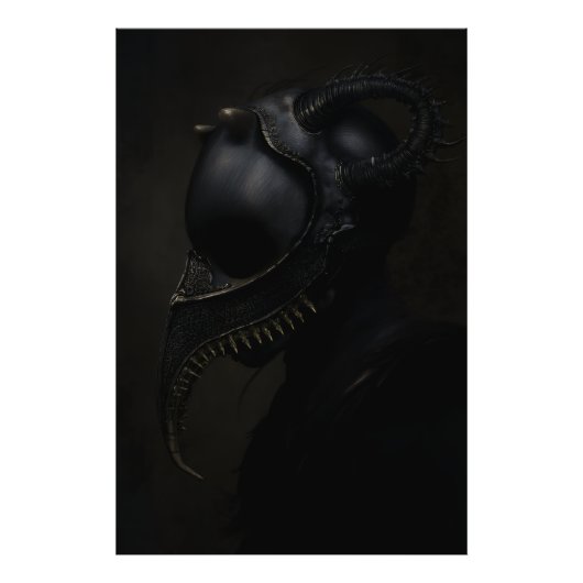 黒曜石の角を持つペスト医師の仮面 ホラー フォトプリント (正面)