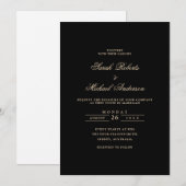 黒書ミニマル金ゴールドスクリプ結婚ト 招待状 (正面/裏面)