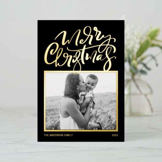 黒書写真モダンメリークリスマス 箔シーズンカード (立ち正面)