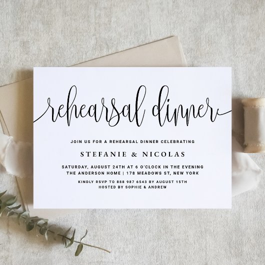 黒書道かわいらしリハーサルディナー 招待状