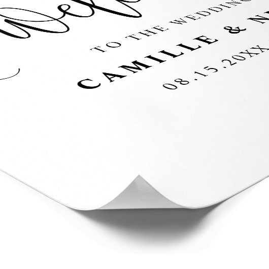 黒書道かわいらし台本の結婚歓迎 ポスター (角)