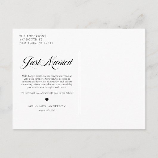 黒書道エレガントはっきりしたたった今結婚しました 案内ポストカード (裏面)