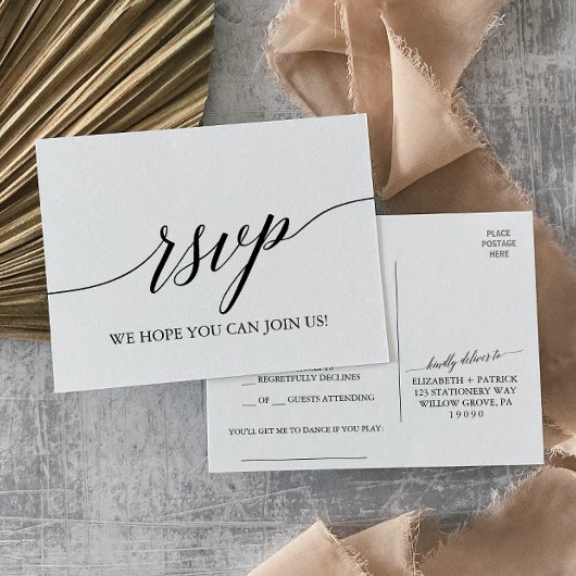 黒書道エレガント歌リクエストRSVP インビテーションポストカード