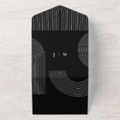 黒書道シンプルの結婚幾何学的な線 オールインワン招待状 (外側)