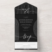 黒書道シンプルの結婚幾何学的な線 オールインワン招待状 (内側)