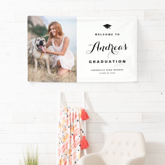 黒書道モダン写真卒業へようこそ 横断幕 (インサイチュ)