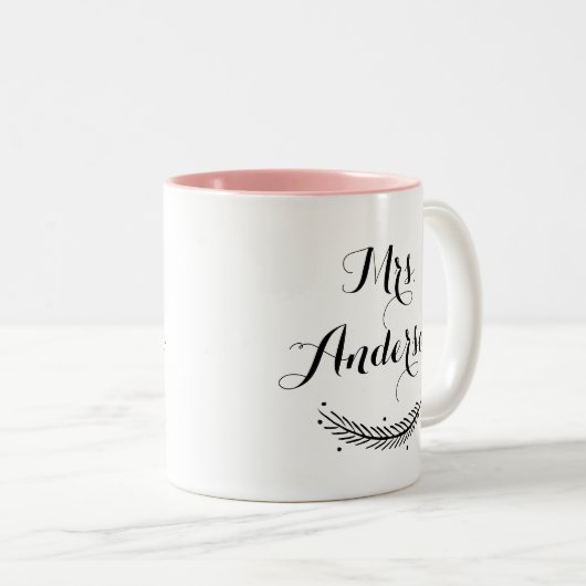 黒書道モダン冬パーソナライズされたのマグカップ ツートーンマグカップ (正面右)