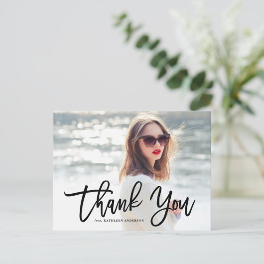 黒書道写真卒業ありがとう ポストカード (スタンド正面)