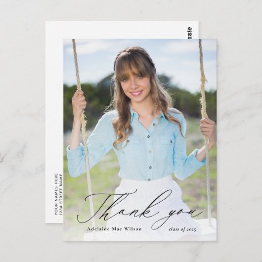 黒書道写真卒業ありがとう ポストカード (正面/裏面)