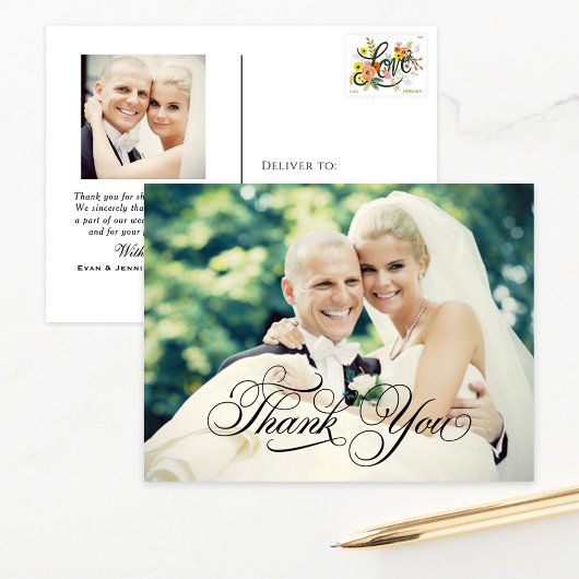 黒書道台本結婚の写真ありがとう ポストカード