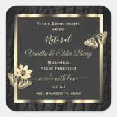 黒木の樹皮と木目の金ゴールド製品ラベル スクエアシール (正面)