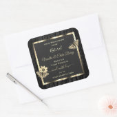 黒木の樹皮と木目の金ゴールド製品ラベル スクエアシール (封筒)