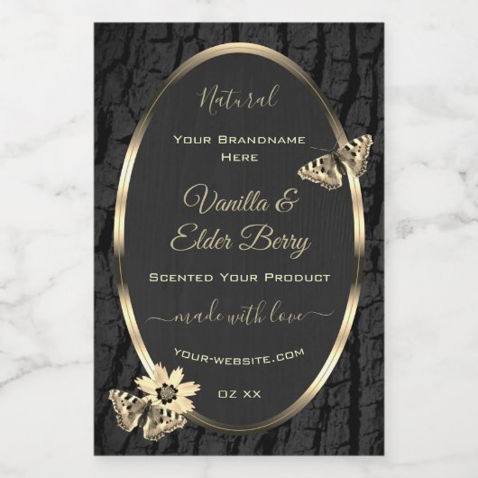 黒木の樹皮と木目の金ゴールド製品ラベル フードラベル (シングルラベル)