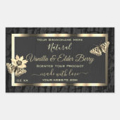 黒木の樹皮と木目の金ゴールド製品ラベル 長方形シール (正面)