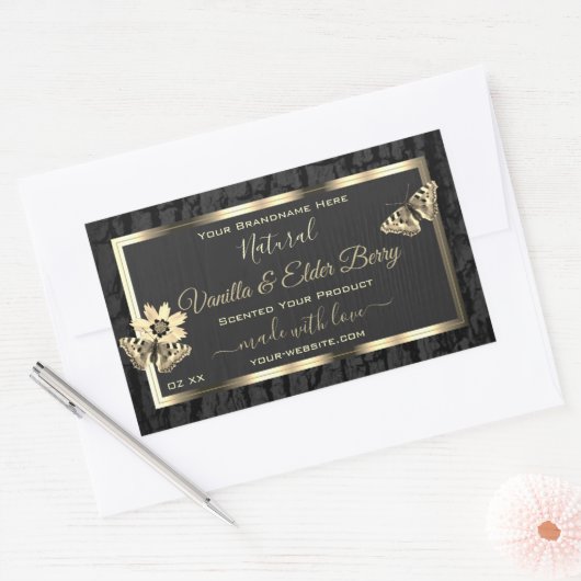 黒木の樹皮と木目の金ゴールド製品ラベル 長方形シール (封筒)