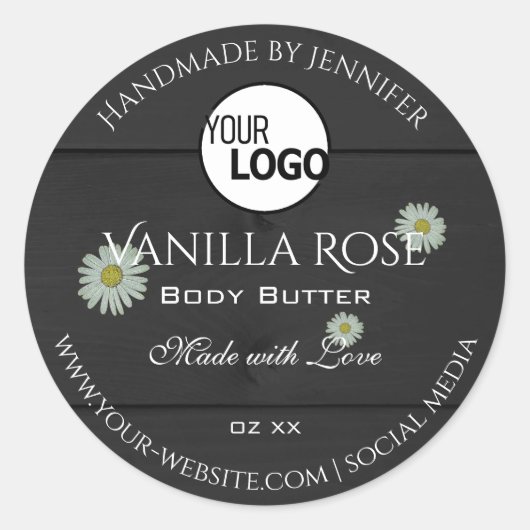 黒木目製品ラベルフローラデイジーロゴ ラウンドシール (正面)