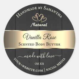 黒木目金ゴールドデコール製品ラベルハート ラウンドシール