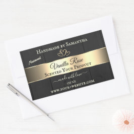 黒木目金ゴールドデコール製品ラベルハート 長方形シール