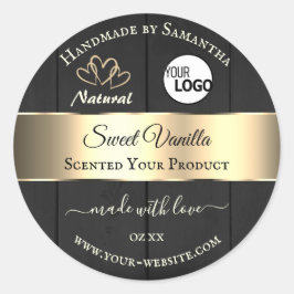 黒木目金ゴールドデコール製品ラベルロゴ ラウンドシール