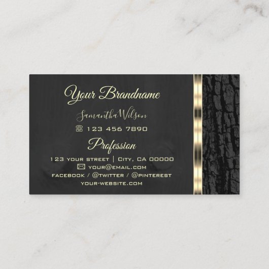 黒木素朴樹皮オーバル金ゴールドモノグラ縁どム 名刺 (裏面)