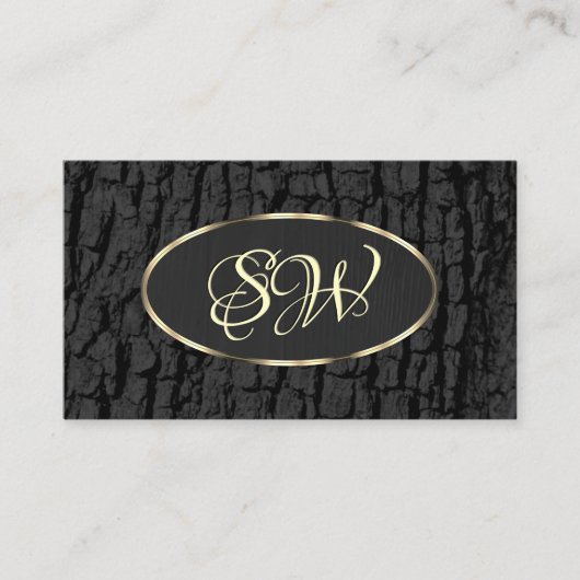 黒木素朴樹皮オーバル金ゴールドモノグラ縁どム 名刺 (正面)