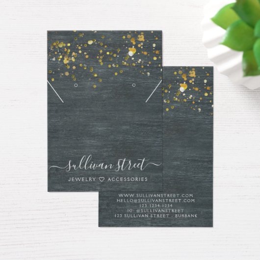 黒木製金ゴールドイヤリングネックレスディスプレイカード (デスク)