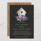 黒木造フローラ素朴バードハウス赤ちゃんシャワー 招待状 (正面/裏面)