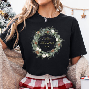 黒松エレガント緑 金ゴールドメリークリスマス トライブレンドTシャツ