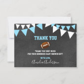 黒板ありがとうブルーフットボール少年の赤ちゃんシャワー 招待状 (正面)