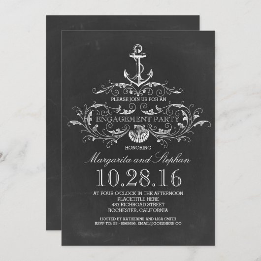 黒板いかり航海の婚約パーティ 招待状 (正面/裏面)