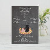 黒板おもしろいフローラ可愛い猫結婚カップル 招待状 (スタンド正面)