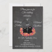 黒板おもしろいフローラ可愛い猫結婚カップル 招待状 (正面)