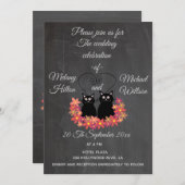 黒板おもしろいフローラ可愛い猫結婚カップル 招待状 (正面/裏面)