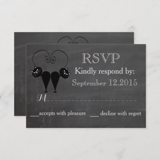 黒板おもしろい猫はカップルの結婚RSPVを愛する 出欠カード (正面/裏面)