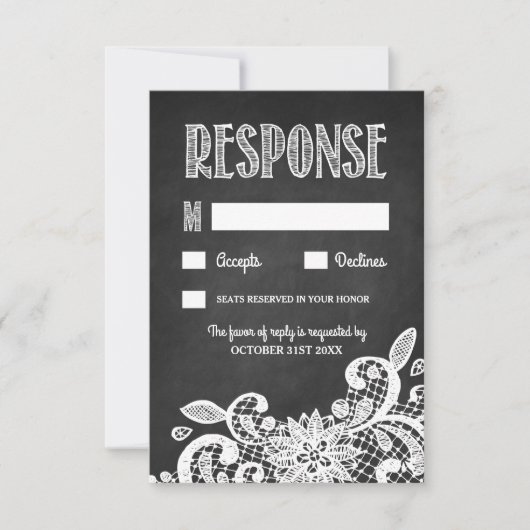 黒板およびレース素朴な結婚RSVPのカード 出欠カード (正面)
