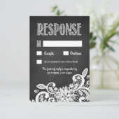 黒板およびレース素朴な結婚RSVPのカード 出欠カード (スタンド正面)