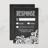 黒板およびレース素朴な結婚RSVPのカード 出欠カード (正面/裏面)