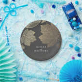 黒板および金ゴールドの紅葉の結婚 ペーパープレート (パーティー)