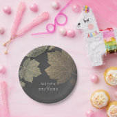 黒板および金ゴールドの紅葉の結婚 ペーパープレート (パーティー)