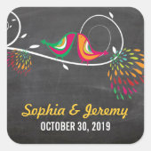 黒板お洒落キスをする夏の鳥結婚の スクエアシール (正面)