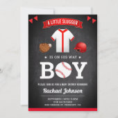 黒板かわいいスポーツ少年野球ベビーシャワー 招待状 (正面)