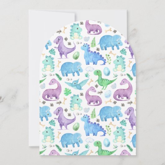 黒板かわいいティール（緑がかった色）恐竜アーチ赤ちゃんシャワー 招待状 (裏面)