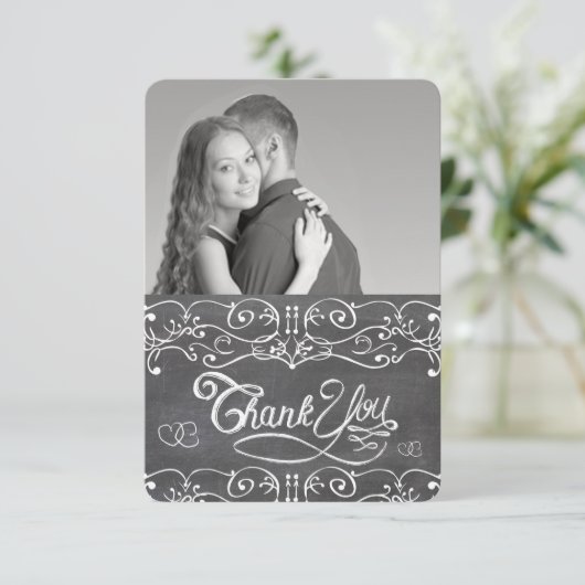黒板かわいいハートタイポグラフィありがとう サンキューカード (スタンド正面)