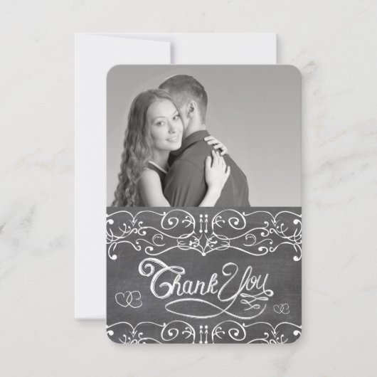 黒板かわいいハートタイポグラフィありがとう サンキューカード (正面)